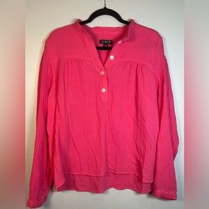 J. Crew Black Label Hot Pink 3/4 Button Gauze Top. Size Large.